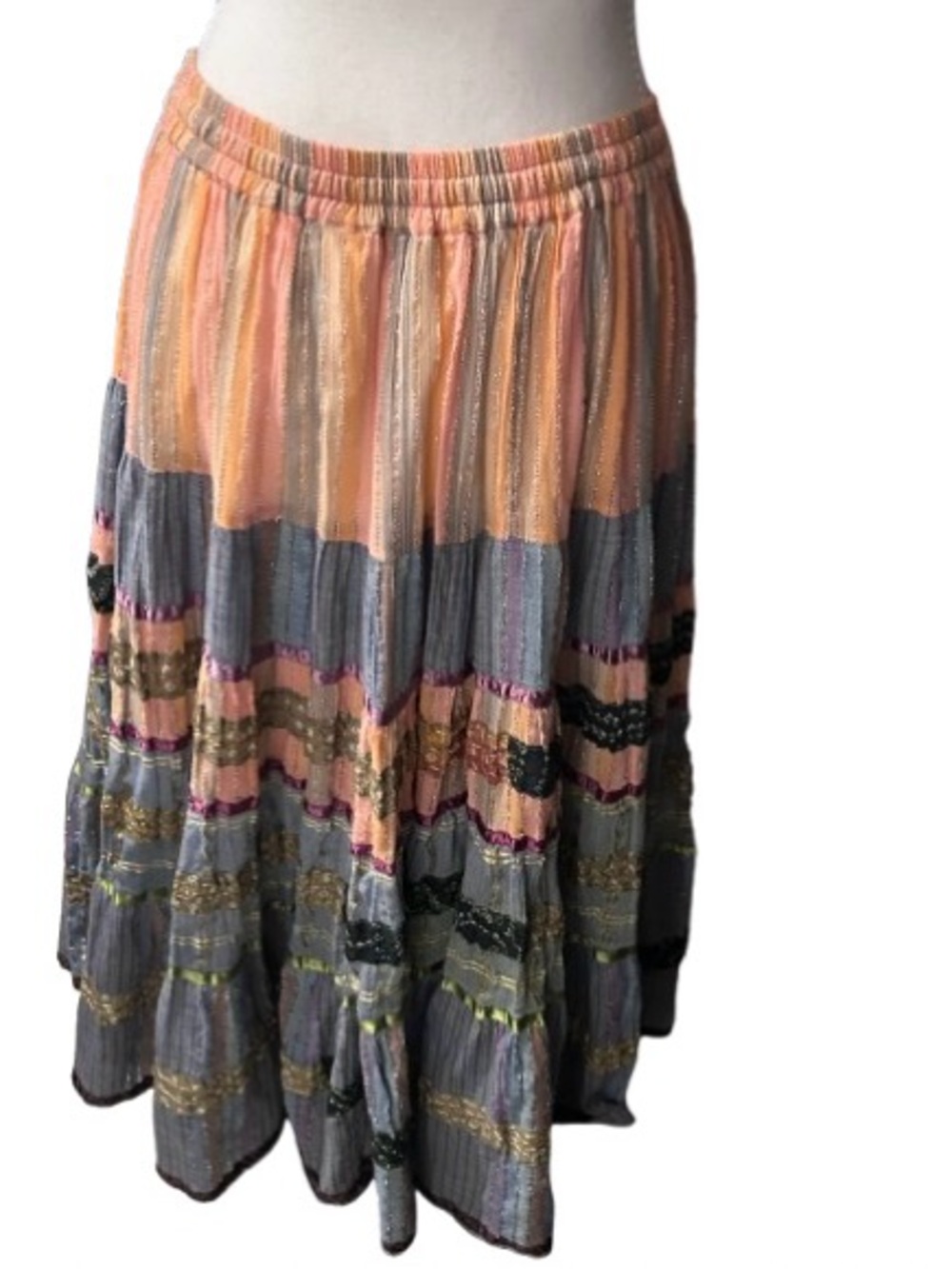 XL 100% Cotton ANU BY NATURAL Midi Skirt Boho Cottage Bohemian Color Extra Large